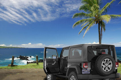 Jeep Wrangler parked on the beach