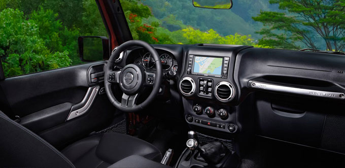 Jeep Wrangler interior in Oahu, Hawaii