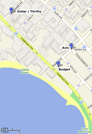 Waikiki Map - Jeep Rentals